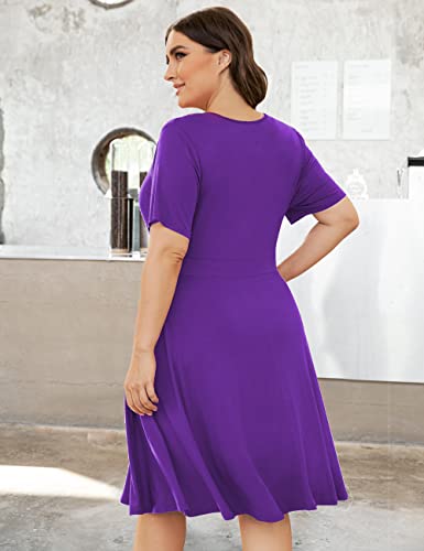 Image of Ahlaray Plus Size Faux Wrap Dress for Curvy Women with Pockets | Flattering faux wrap V-neck with soft stretch fabric and pockets for work, weddings and everyday comfort.