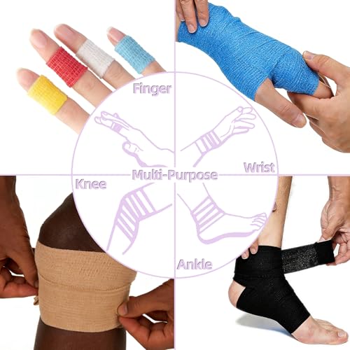 IndigoCase 6 Pack Self Adhesive Bandage Wrap 4 Inch, Purple Color Bandages Variety Pack, Elastic Grip Tape, Sports Wraps, Vet Wrap, Large Bandages Bulk for Knee, Ankle, Dogs and Horses.
