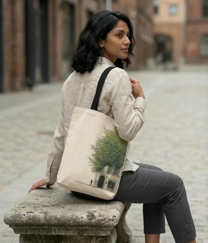 Image of Canvas Tote Bag with Zipper for Women| Inside Pocket | Cotton College Shoulder Bag | Stylish Travel Sling & Handbag for Daily Use | Cotton Canvas Fabric