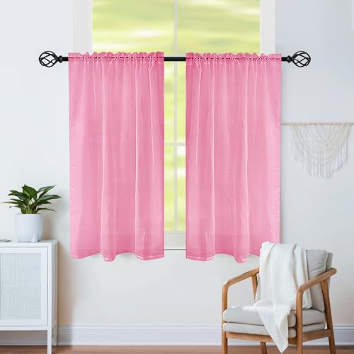 Karseteli Semi Voile Sheer Curtains 40 Inches Long 2 Panels Rod Pocket Window Treatment for Living Room Bedroom Dining Room(Pink 26" W x 40" L)