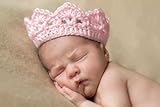 Altura: 6 cm. Nalmatoionme Gorro de punto para recién nacido, hecho a mano, diseño de corona, color rosa