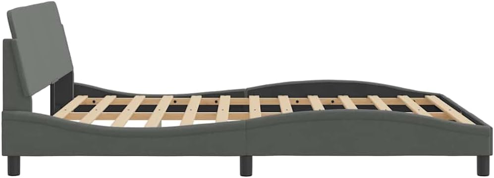 Dark Gray Polyester Fabric Bed Frame with Solid Pine Wood and Metal, Slatted Platform Foundation, Sturdy Heavy-Duty Storage Bed for Modern Minimalist Bedroom