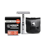 Merkur-Razor Travel Razor Chrome Plated In Leather Case, Straight Cut