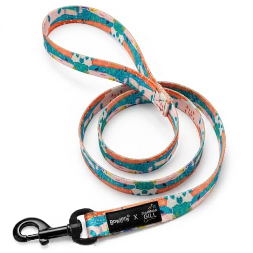 Image of Bowlers Dog Leash for Small, Medium & Large Dogs | Cyan & White Design | Durable Nylon Pet Walking Lead | Strong Metal Hook | Comfortable Grip