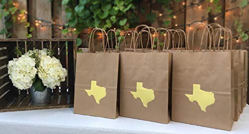 6 Texas Gift Paper Bag with Gold Hot Foil State of Texas Shape Natural Kraft Gift Bag Cub Size 8 x 4 3/4 x 10 1/4 Inches