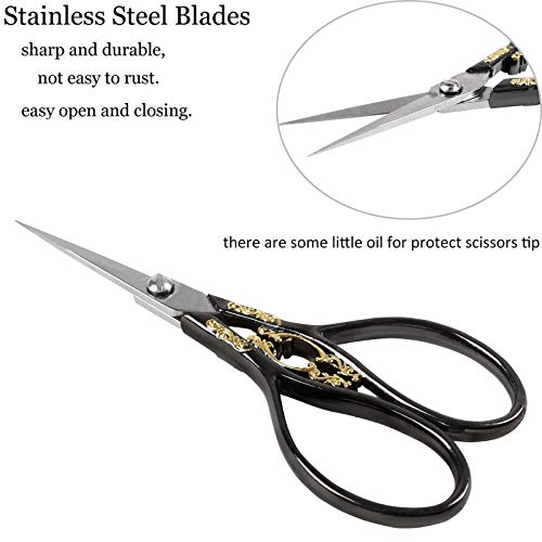 Bihrtc 4.33 Inches Vintage European Style Stainless Steel Auspicious Clouds Scissors For Needlework, Embroidery, Sewing, Craft, Art Work & Everyday Use (Black) #TOP2