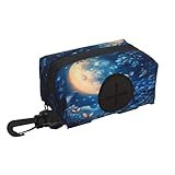 Dog Poop Bag Holder for Leashes - Lightweight Pet Waste Bags Dispenser Doggy Zippered Pouch for Puppy Walking Accessories(Blue Butterfly Flowers Moon)