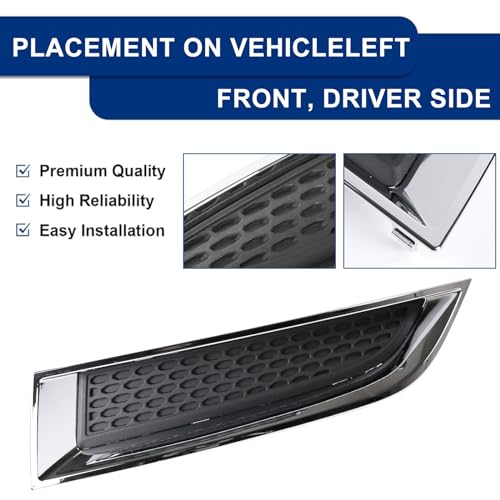 Image of Fog Light Grille Cover Compatible with 2013-2016 GMC Acadia 2017 Limited Left Driver Side Bumper Cover Grille With Chrome Molding Front Upper Mounts Below Head Light # GM1038155 20982401
