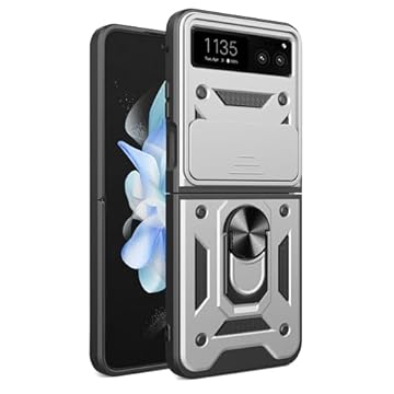 Capa para Motorola Moto Razr 40 Capinha | janela deslizante de proteção da câmera integrada e suporte para telefone - Prata