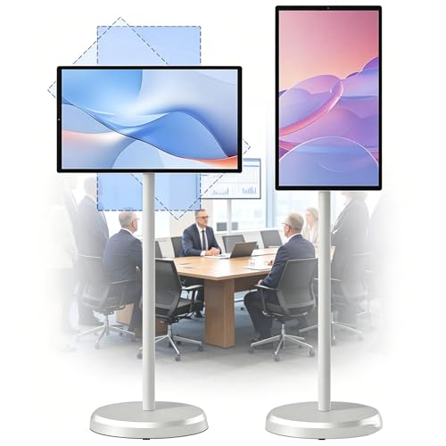 AityBuy Televisor Inteligente Portátil De 24 Pulgadas con Ruedas, Batería De 5 a 8 Horas, Pantalla Táctil Inalámbrica 1080p, Carrito Móvil para Ver Películas Y Jugar En Interiores Y Exteriores 4+64G