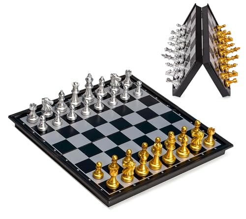 Magnetic Travel Chess Set Game with Folding Board Portable and Storage Compartment – Great Travel Toy Set by Big Mo’s Toys 9.7'