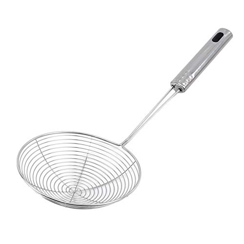 Winwinfly Strainer Skimmer Ladle Stainless Steel Wire Skimmer Spoon, Ergonomic Handle and Spider Mesh Filter with Handle for Kitchen. Frying Food, Pasta, Spaghetti, Noodle