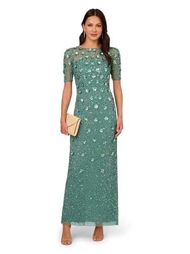 Adrianna Papell Women's Beaded Long 3D Floral Dress4