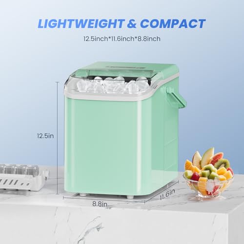 Image of NEWBULIG Ice Makers Countertop with Handle, Portable Ice Machine, 9 Bullet Ice Cubes in 6 Mins, 26lbs in 24Hrs, Auto-Cleaning, with Basket and Scoop, for Home, Kitchen, RV, Camping,Green