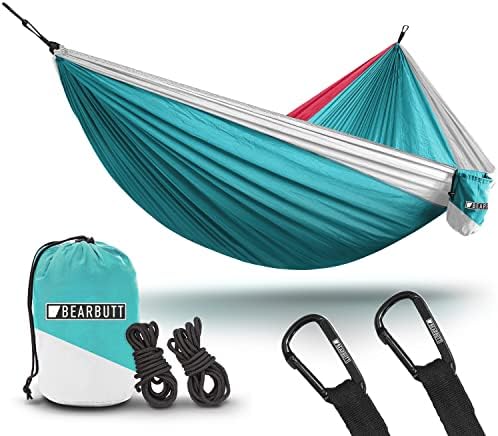 Bear Butt Double Parachute Camping Hammock, Sky Blue / Pink / White
