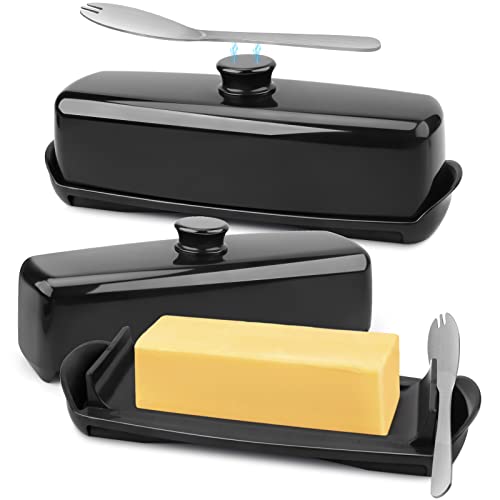 Butter Dish, 2 Pack Butter Dish With Lid For Countertop, Magnetic Butter Keeper Holder Container, Easy Spread, No Mess Lid And Knife, Dishwasher Safe, Plastic #TOP4