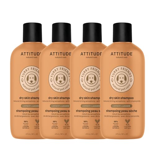 Image of ATTITUDE Natural Itch Soothing Shampoo for Cat & Dog, Vegan and Cruelty-Free, Grooming Products, Lavender, 16 Fl Oz (Pack of 4)
