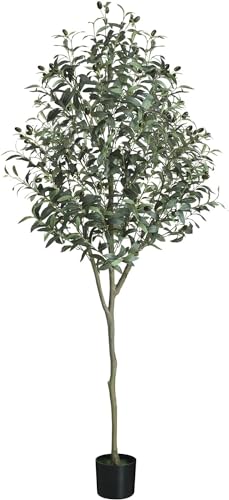 Artificial Olive Tree, 180cm/6FT Fake Olive Silk Tree, Large Faux Plants Indoor Tall Olive Branch and Lifelike Fruits with Potted for Home Office Living Room Decor, for Christmas, Gift Idea