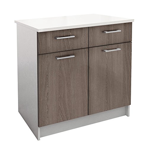 Berlioz Creations PRIMA PG8BTC Meuble Bas de Cuisine avec Plan de travail , 2 Portes + 2 tiroirs décors Chêne structuré 80 x 60 x 85 cm, Fabrication 100% Française