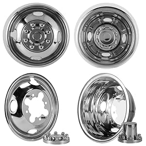 Image of 4pcs 16 inch Stainless Steel Polished Wheel Simulators,Front Rear 8 Lug Dually Hub Caps Skins Liners Rim Covers Compatible with 2001-2007 Chevy GMC 3500 Truck 2003-2021 G3500 /G30 Van 608GV