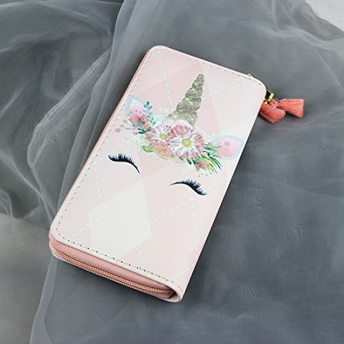 Timlee Cute Rainbow Unicorn Long Wallets Long Purse (Pink Unicorn 1126)4
