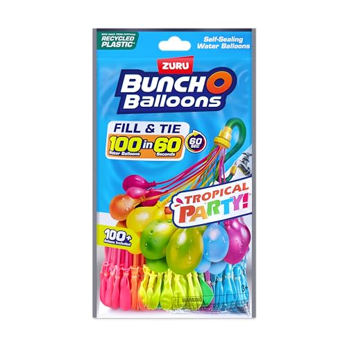 Bunch O Balloons Tropical Party 100+ schnell füllende selbstverschweißende Wasserballons (3er Pack) Folienbeutel