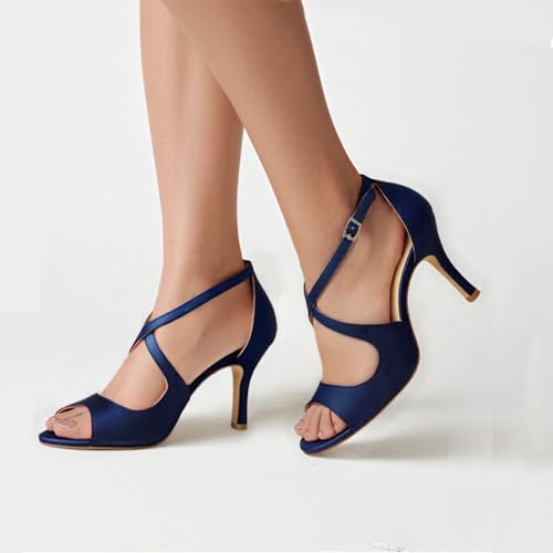 Image of ELEGANTPARK Peep Toe Strappy Heels for Women Satin Wedding Dress Sandals | Adjustable Cross Strap, 3.5 Inch High Heel Peep Toe Shoes for Bride, Wedding Guests, Bridesmaid, Formal, Prom, Evening Party