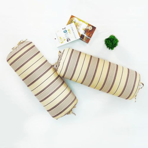 Image of AURAVE Woven Cotton 144 TC Bolster Cover with Drawstring Closure, Set of 2, Soft Breathable Durable Machine Washable for Sofa Bed & Home Decor, 15 inchx30 inch, Purple | Cover Only