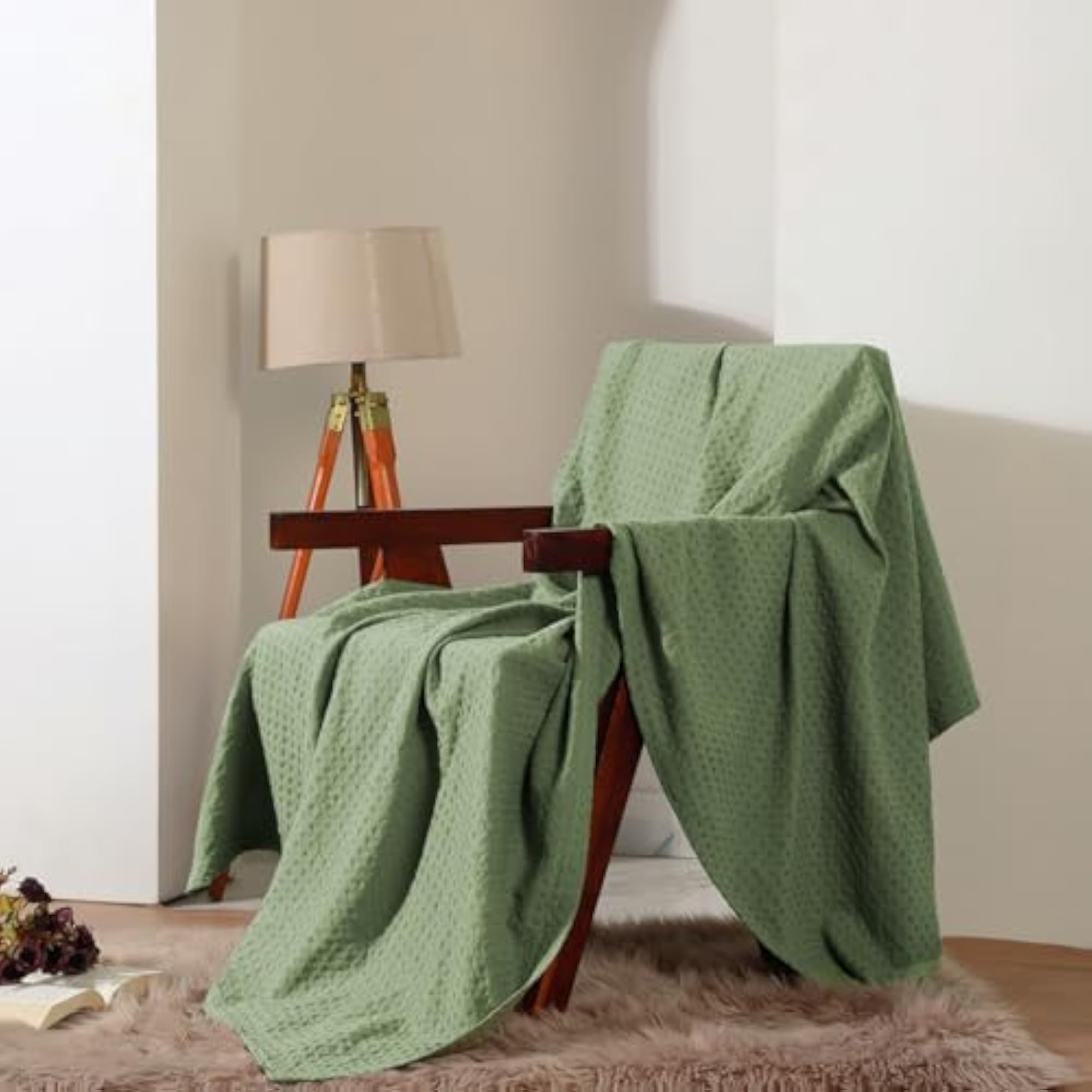 Waffle Knit Cotton Throw Blanket for Living Room