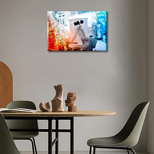 Image of Scientist and Test Tubes Laboratory Concept Framed Wall Art Chemical Equations and Periodic Table Pictures Wall Prints 1 Panels Prints for Wall Decor Stretched and Framed Ready to Hang (12 inch Wx18 H)