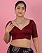 FIGURE'S DESIGNER Women's Dupion Raw Silk Half Elbow Sleeves Sweetheart V Neck Sabyasachi Cut Readymade Saree Blouse Padded Stitched Lining Designer Indian Festive Blouse S10 (Maroon, 46)