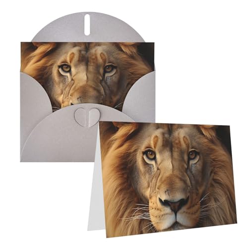 QMNEHJ グリーティングカード サンキューカード 封筒付き 空白のメモカード 4x6インチ バースデーカード アフリカのライオンの頭 ウェディングカード お悔やみカード おもしろい 思考カード あらゆる場面に対応