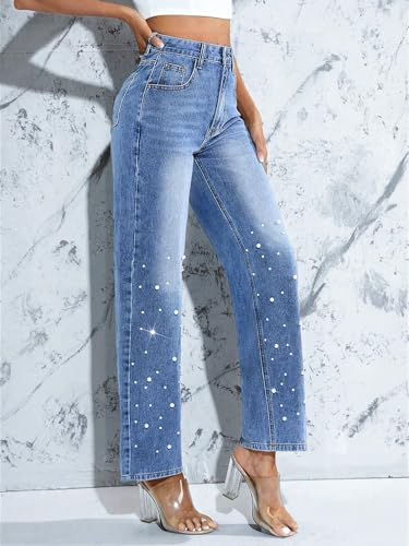 Pearl Jeans for Women High Waisted Straight Wide Leg Denim Pants Casual Baggy Boyfriend Trousers4