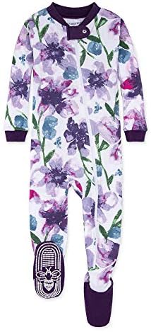 Burt's Bees Baby baby girls Pajamas, Zip Front Non-slip Footed Pjs, 100% Organic Cotton and Toddler Sleepers, Purple Watercolor Daylily, 18 Months US