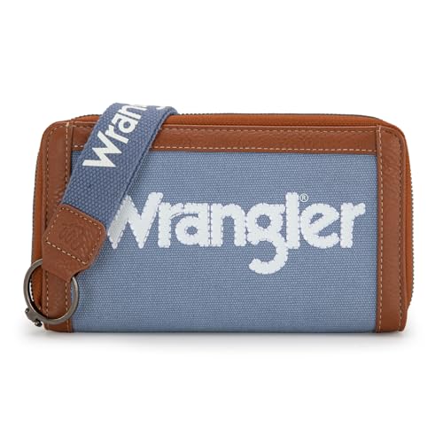 Image of Montana West X Wrangler Classic Logo Wallets Wristlet Purse for Women Vintage Boho Ladies Wallet Coin Purse Two-Tone Credit Card Holder