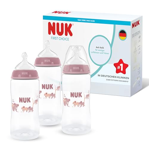 NUK First Choice Babyflaschen | 3+ Monate | 300 ml | Anti-Kolik-Trinkflasche | PP | Temperature Control Anzeige | Koala | 3 Stück