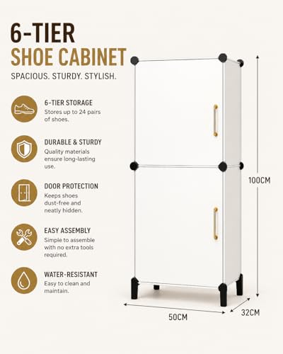 Image of Mevigo 4-Tier Shoe Rack with 2 Doors| Holds 8 Pairs |Waterproof & Dustproof Modular Plastic Shoe Cabinet| Foldable Stackable Shoe Organizer with Metal Frame |Space Saving Storage for Home,Entry Way