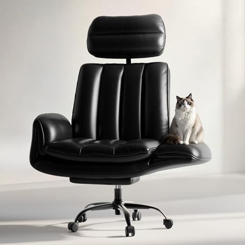 HOMRELEXA Criss Cross Office Chair with Armrests & Wheels, Comfy Big and Tall Chair, Ergonomic Executive Gaming Computer Chairs with Foot Rest, PU Leather Wide Seat Reclining Desk Chair, Bla