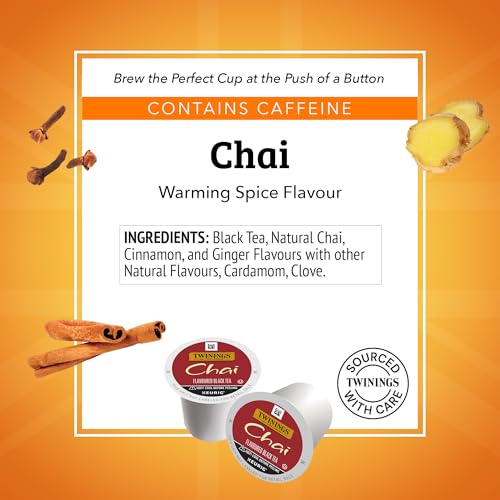 Image of Twinings Chai Black Tea 72 K-Cup Pods for Keurig, 12 Count (Pack of 6), Naturally Sweet, Savoury Spice Flavour, Caffeinated, Enjoy Hot or Iced
