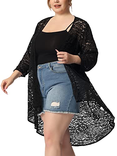 Agnes Orinda Plus Size Cardigans for Women Lightweight 3/4 Sleeve Open Front Crochet 2025 Lace Cover Up2