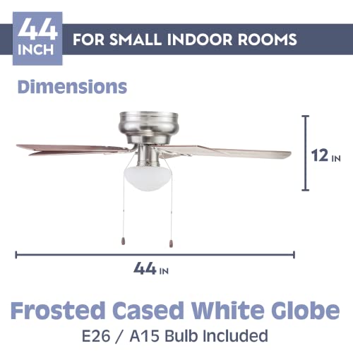 Prominence Home Alvina, 44 Inch Traditional Flush Mount Indoor Led Ceiling Fan With Light, Pull Chain, Dual Finish Blades, Reversible Motor - 51585-01 (Satin Nickel) #TOP4