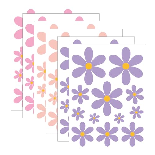 6 Pcs Flower Wall Stickers, Beautiful Daisy Wall Stickers Decoration, Colorful Stick Walls Art Sticker, Girls Walls Sticker, for Car Fridge Bin Decals and Kindergarten Children's Room