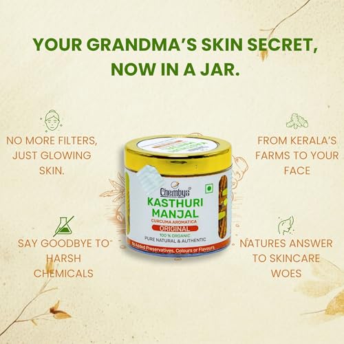 100% Pure Organic Haldi (Kasturi Manjal/Wild Turmeric) Face Pack Powder | Helps with Glow, Acne, Dark Spots & Tan Removal | Suitable for All Skin Types 50g