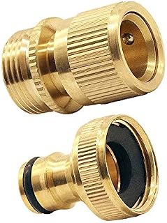 Tesmotor Garden Hose End Brass No-Leak Connector Fitting, Water Hose 3/4 inch Female and Male Quick Connector Adapter1 pair