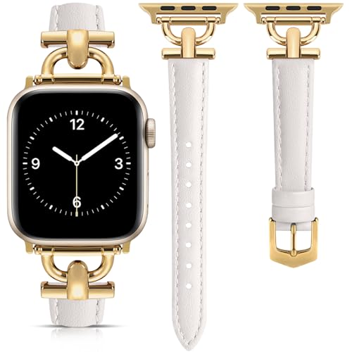 Image of Leather Band Compatible with Apple Watch Bands for Women, Dressy Fancy Strap for iWatch Series 11 /10 /9 /8 /7 /6 /5 /4 /3 /2 /1 /se(38mm 40mm 41mm 42mm,Starlight /Gold)
