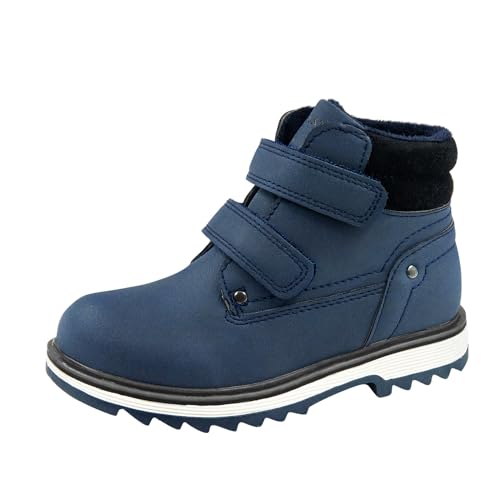 TZJS Kids' Hiking Work Boots for Boys Girls, Waterproof Outdoor Ankle Boots with Hook and Loop (Navy (warm), numeric_6_point_5)