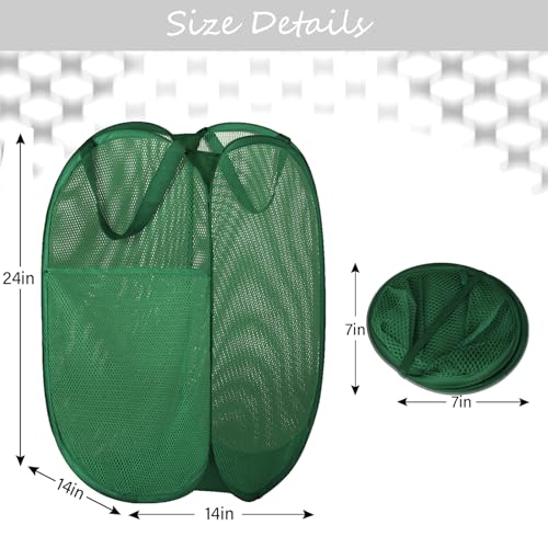 Image of BATTOO Deluxe Strong Mesh Pop up Laundry Hamper Basket with Side Pocket for Laundry Room, Bathroom, Kids Room, College Dorm or Travel Green