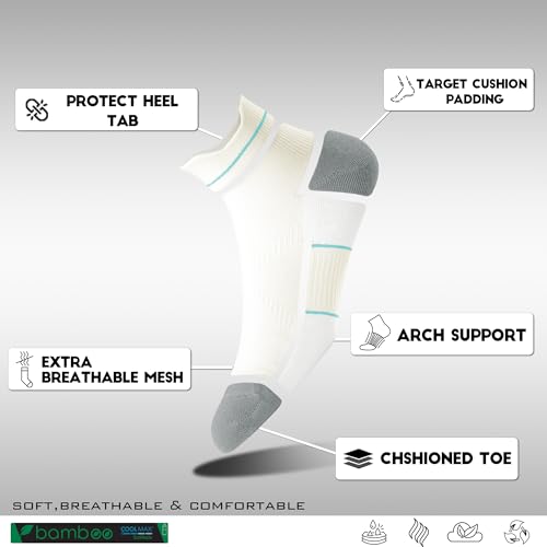 Image of BRISIRA Coolmax Bamboo Viscose Women Compression Running Ankle Socks No Show Athletic Wicking Thick Cushioned Arch Support