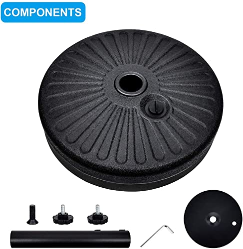 Simple Deluxe 20" Round Heavy Duty Patio Umbrella Base Stand With Steel Umbrella Holder, Water Or Sand Fillable For Outdoor, Lawn, Garden, 50Lbs Weight Capacity, Black #TOP5