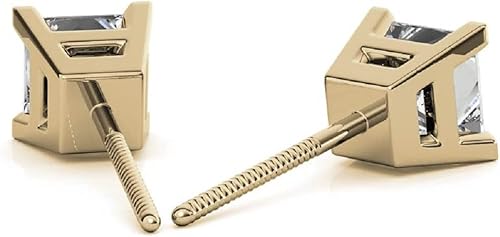 Miniatura 3 de Aretes de moissanita hechos a mano de oro amarillo macizo de 14 quilates, 4 TCW de corte princesa, aretes de diamante solitario, regalos